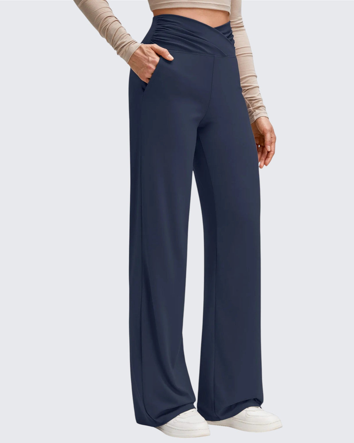 BareFeel Side Pleated V Waist Wide Leg Yoga Pants