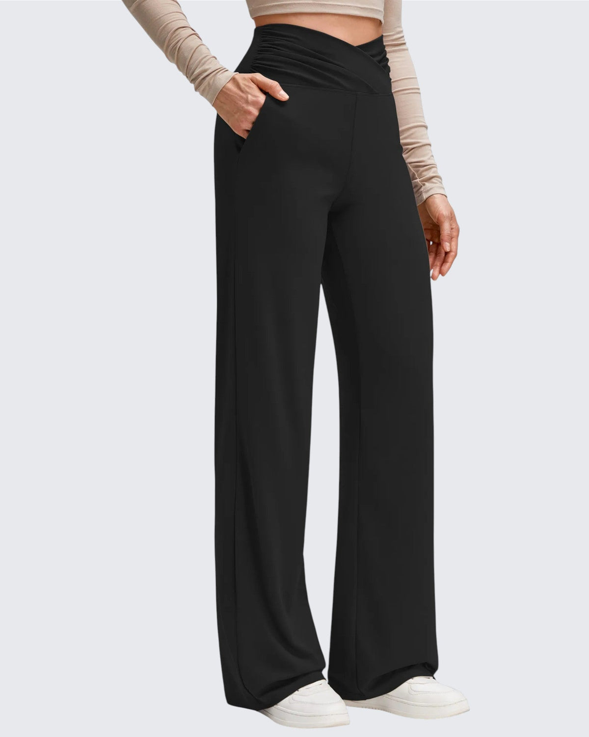 BareFeel Side Pleated V Waist Wide Leg Yoga Pants