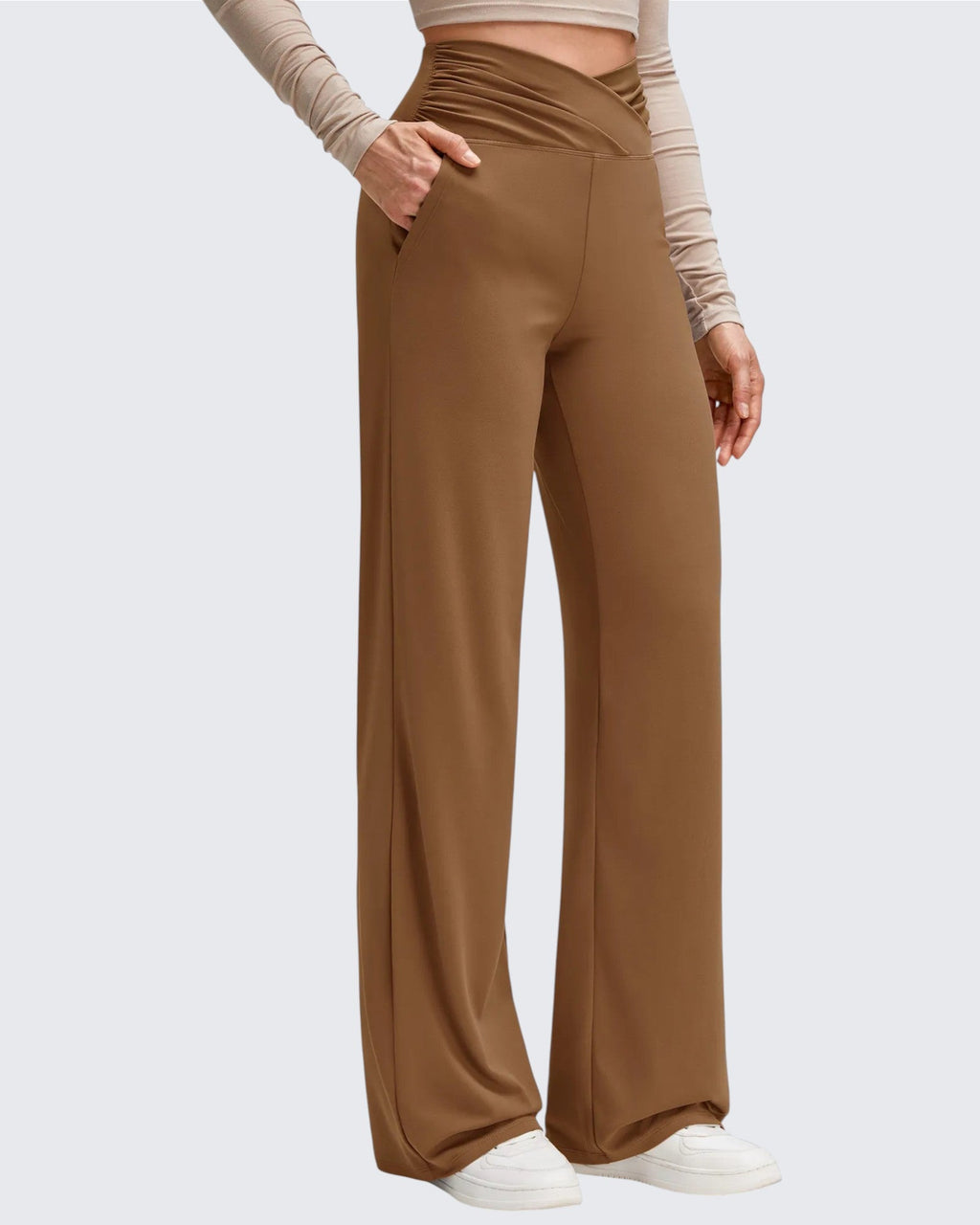 BareFeel Side Pleated V Waist Wide Leg Yoga Pants