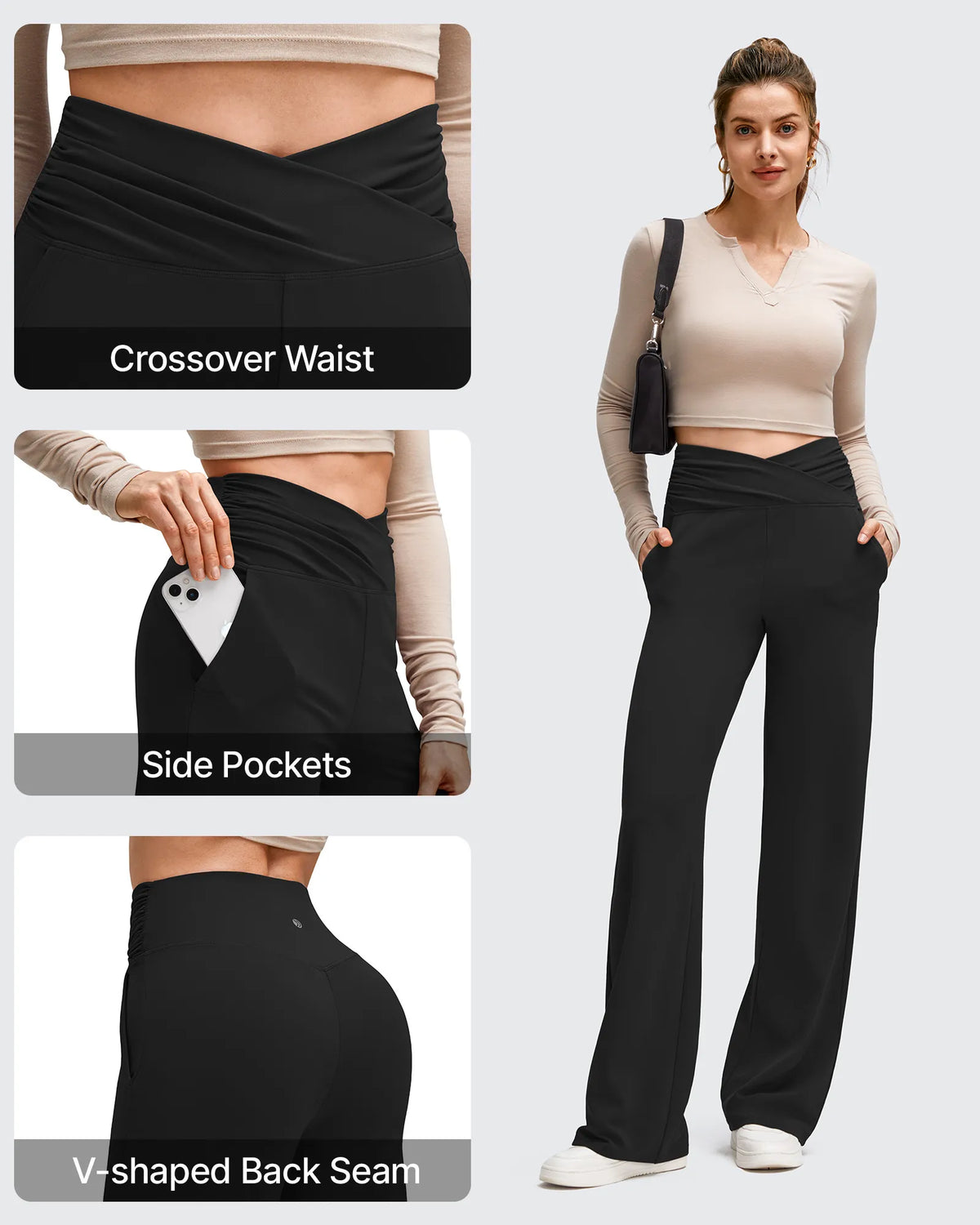BareFeel Side Pleated V Waist Wide Leg Yoga Pants