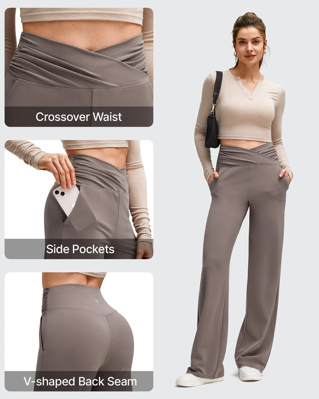 BareFeel Side Pleated V Waist Wide Leg Yoga Pants