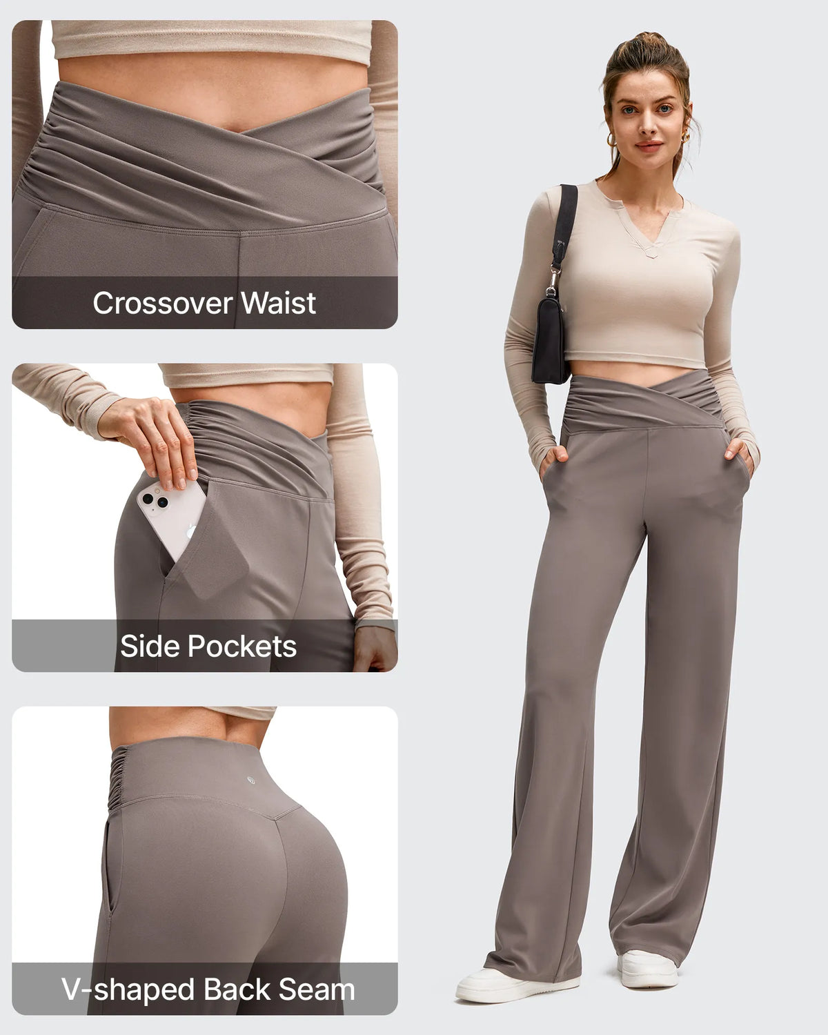 BareFeel Side Pleated V Waist Wide Leg Yoga Pants