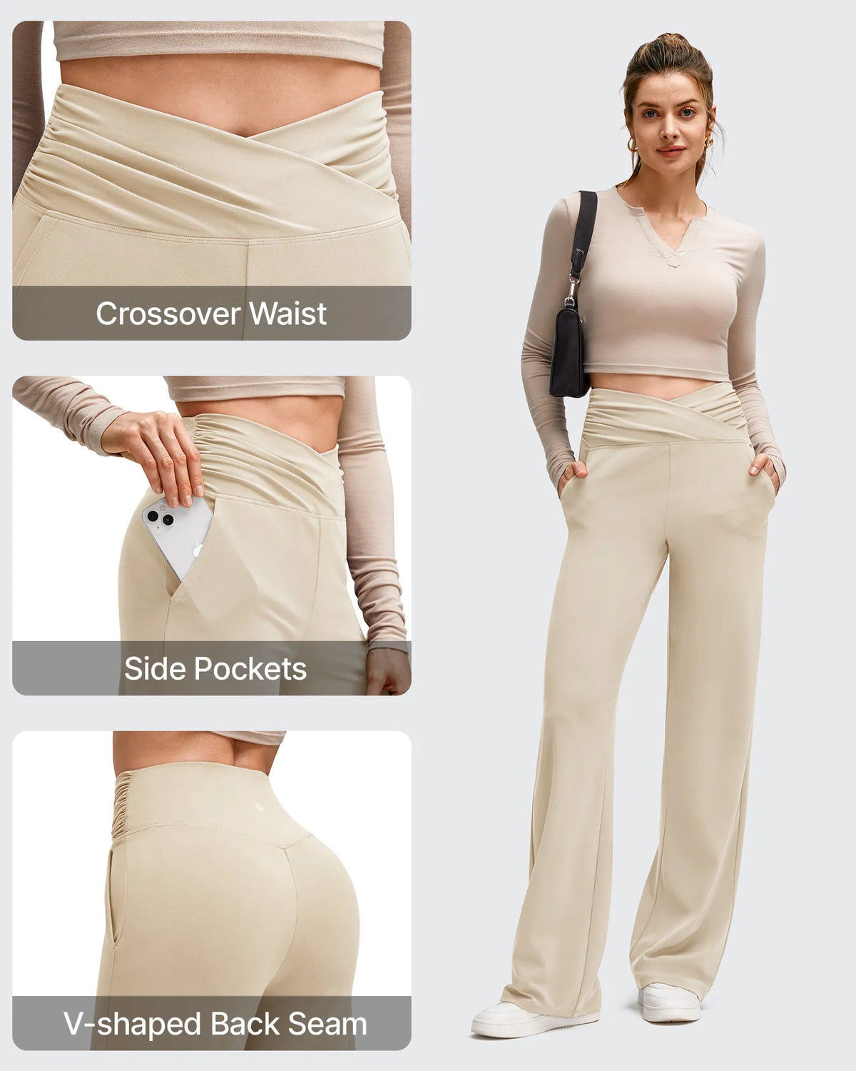 BareFeel Side Pleated V Waist Wide Leg Yoga Pants