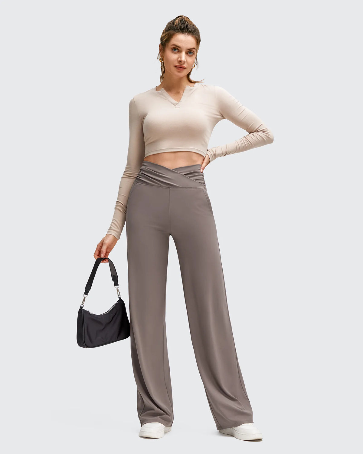 BareFeel Side Pleated V Waist Wide Leg Yoga Pants