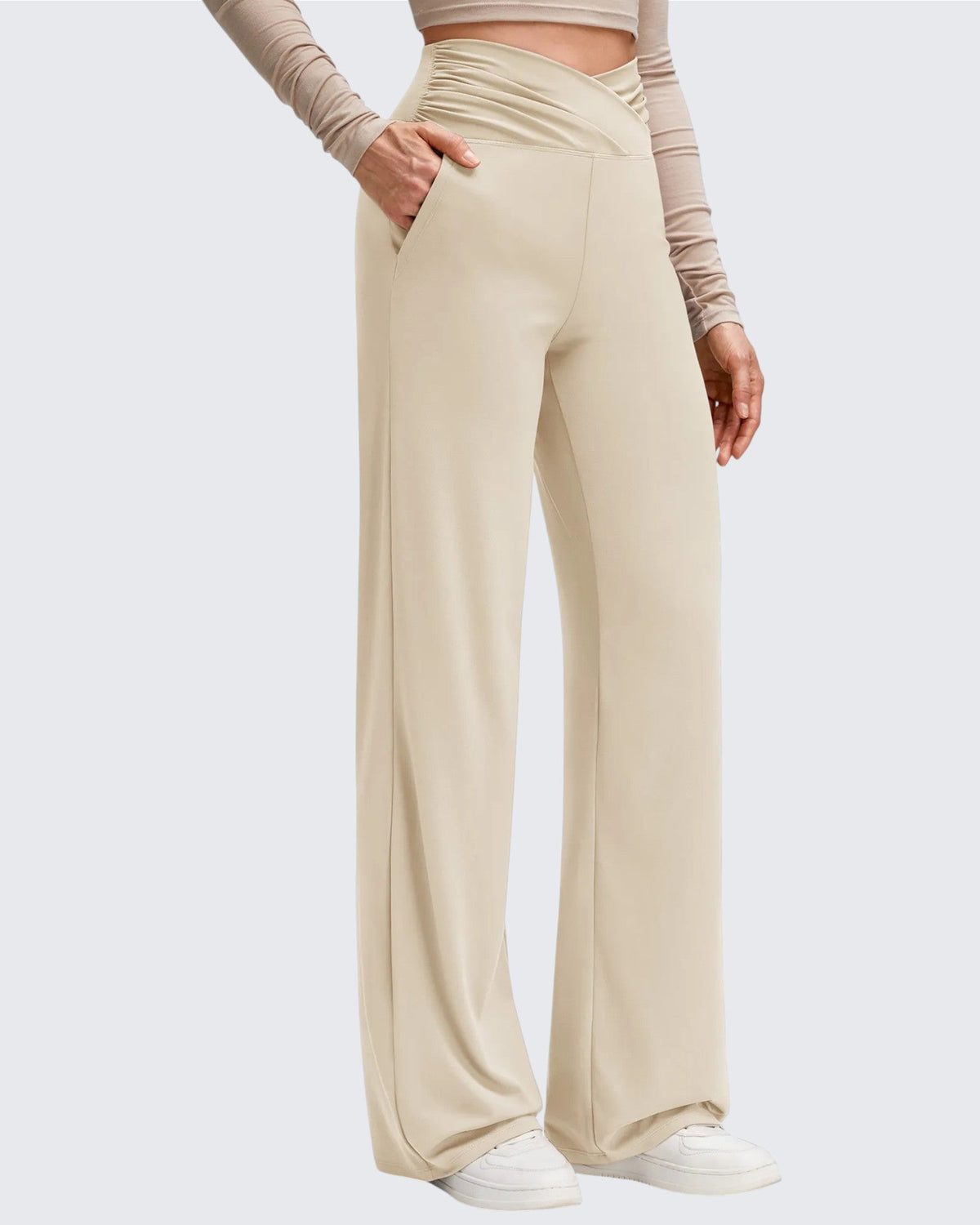 BareFeel Side Pleated V Waist Wide Leg Yoga Pants
