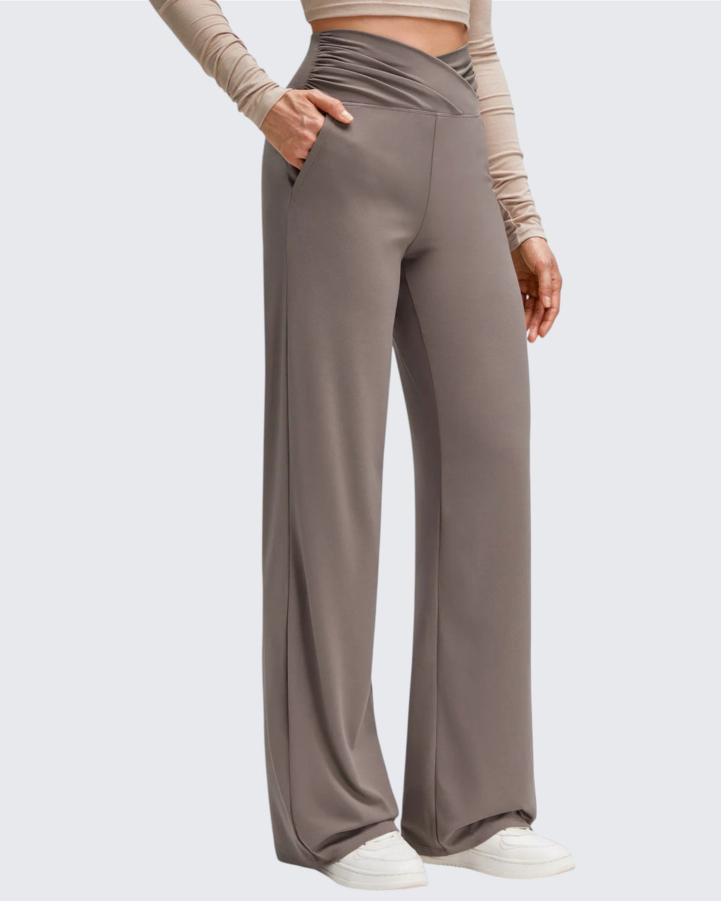 BareFeel Side Pleated V Waist Wide Leg Yoga Pants