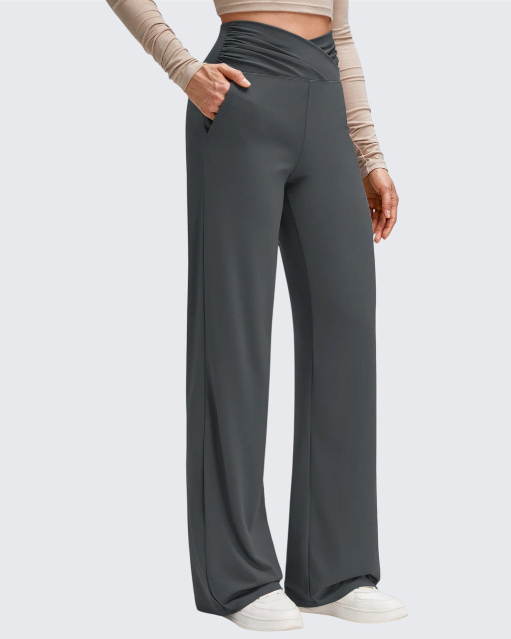 BareFeel Side Pleated V Waist Wide Leg Yoga Pants