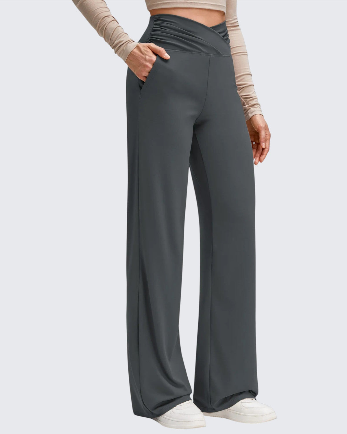 BareFeel Side Pleated V Waist Wide Leg Yoga Pants