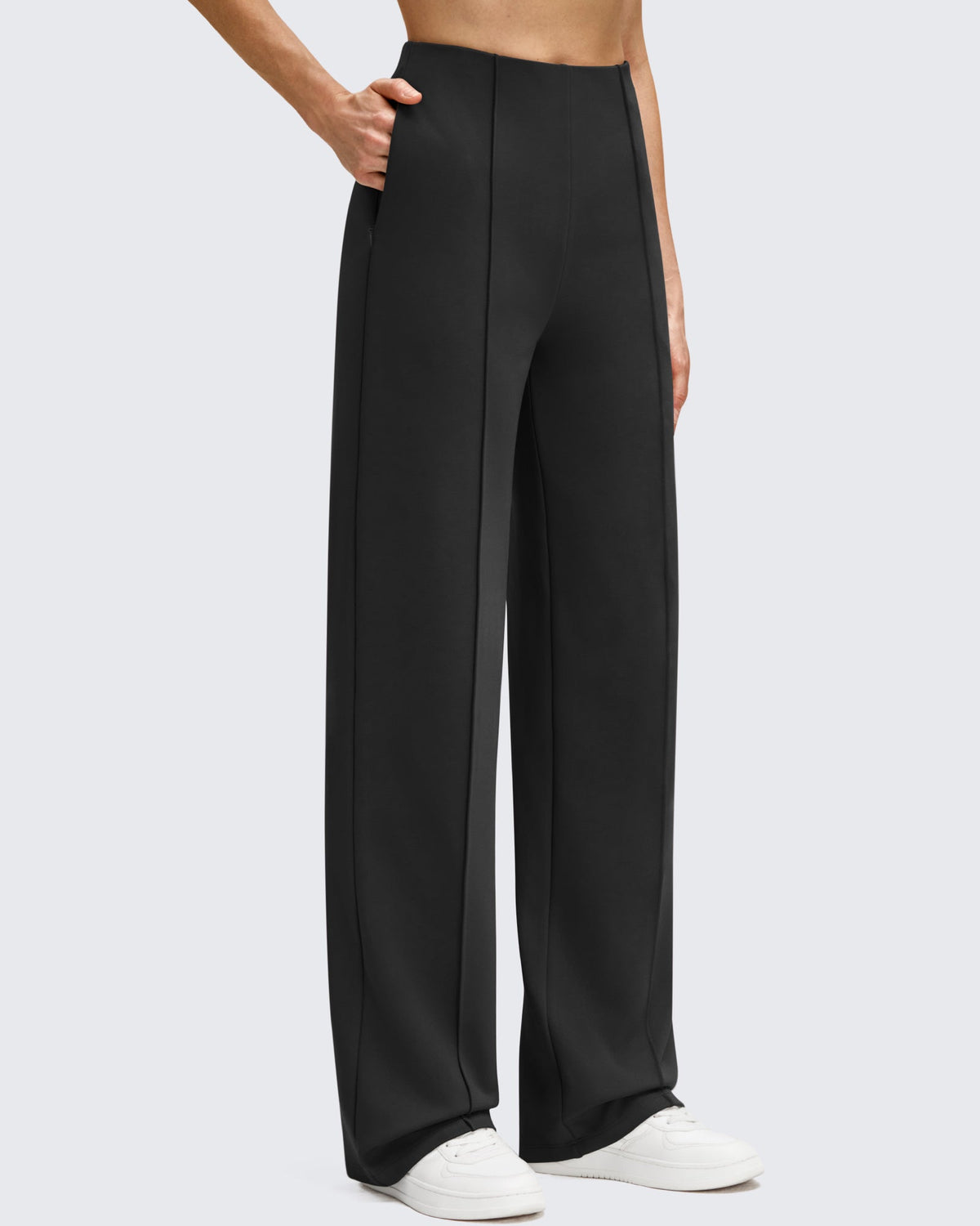 Business Front Pleats Wide Leg Fleece Lined Pants