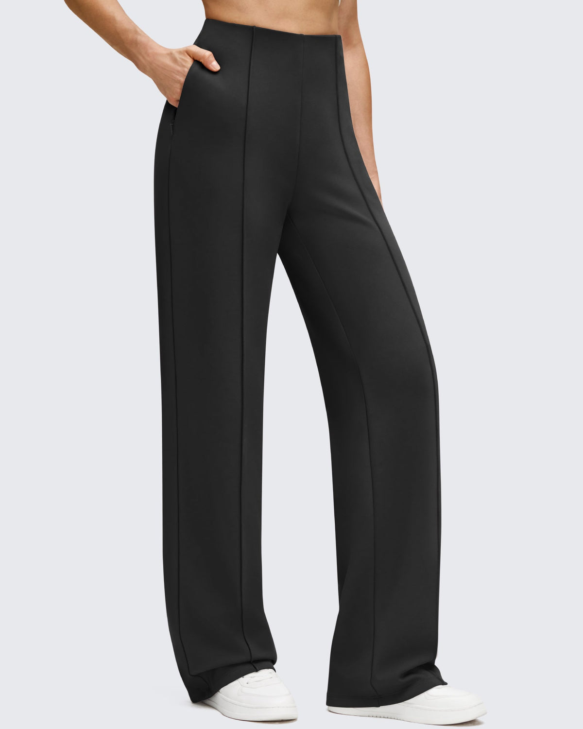 Business Front Pleats Wide Leg Fleece Lined Pants