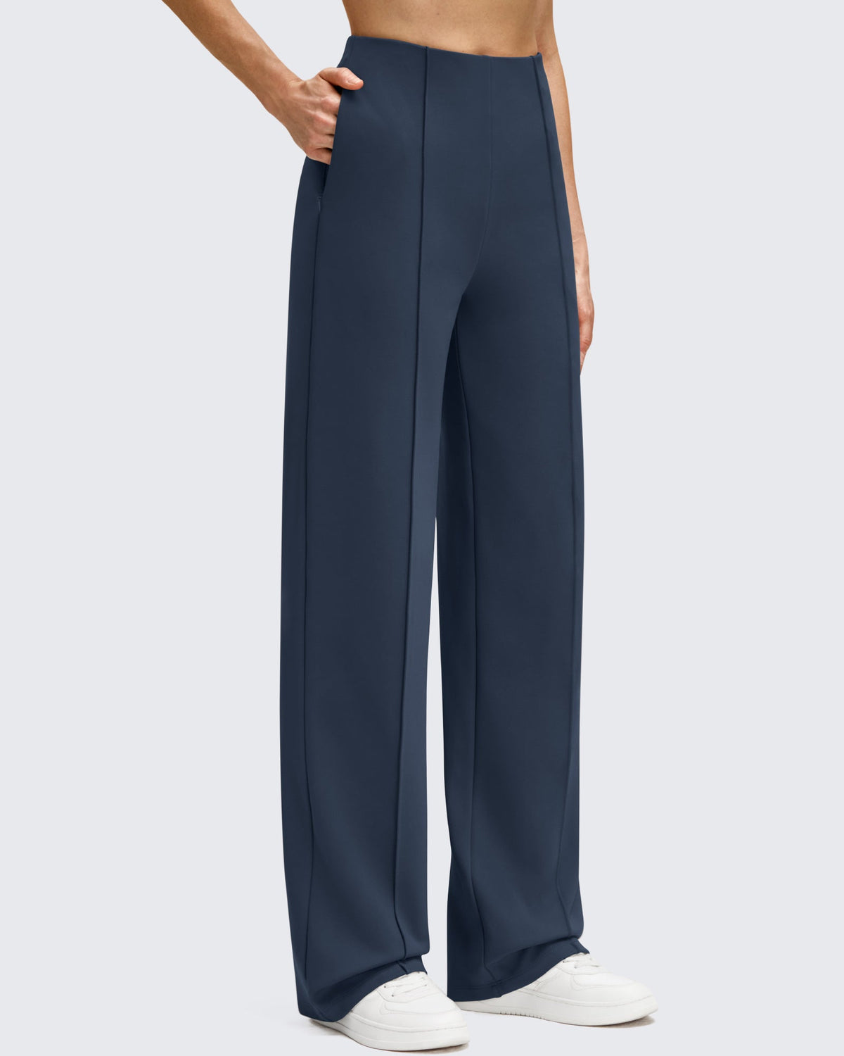 Business Front Pleats Wide Leg Fleece Lined Pants