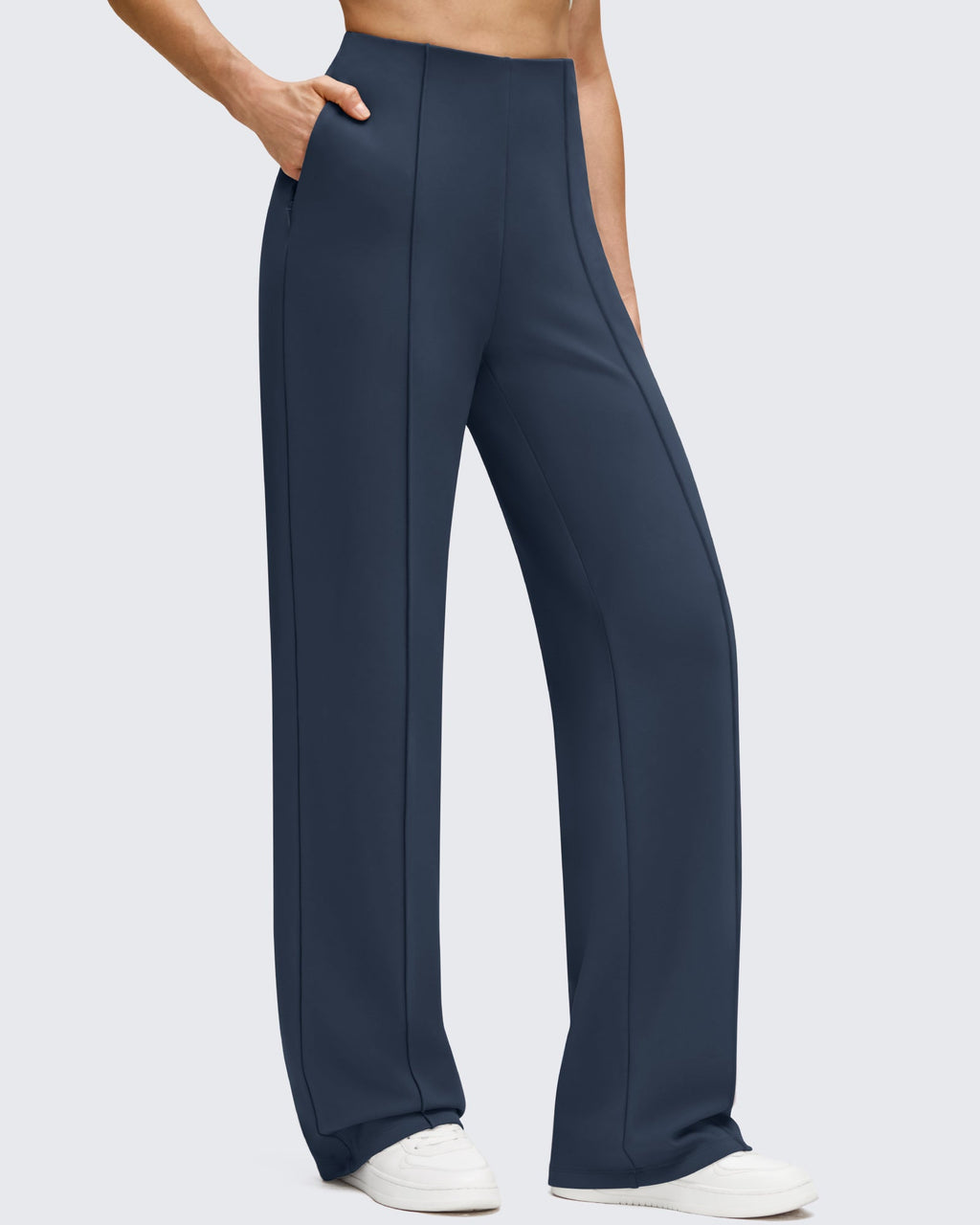 Business Front Pleats Wide Leg Fleece Lined Pants