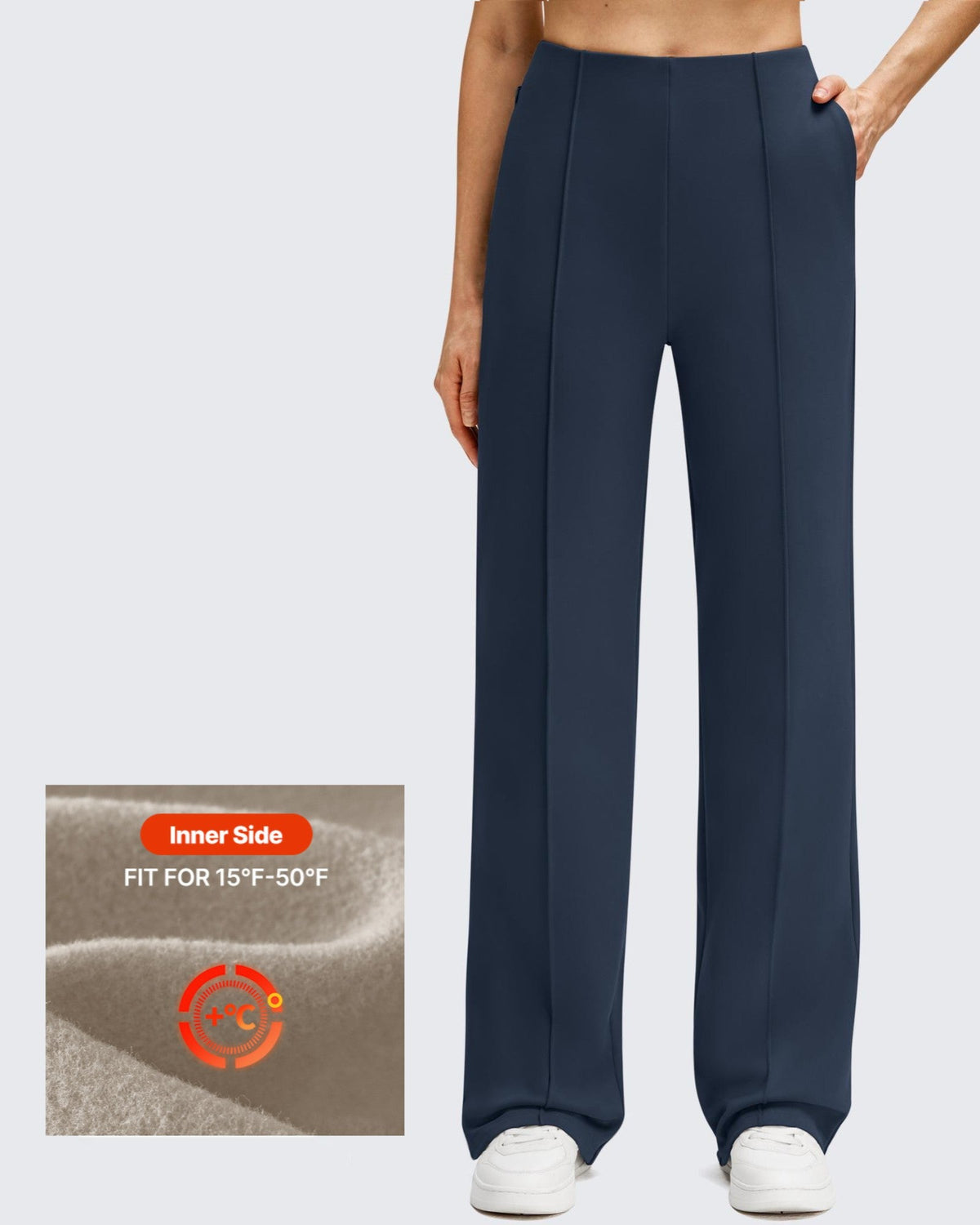 Business Front Pleats Wide Leg Fleece Lined Pants