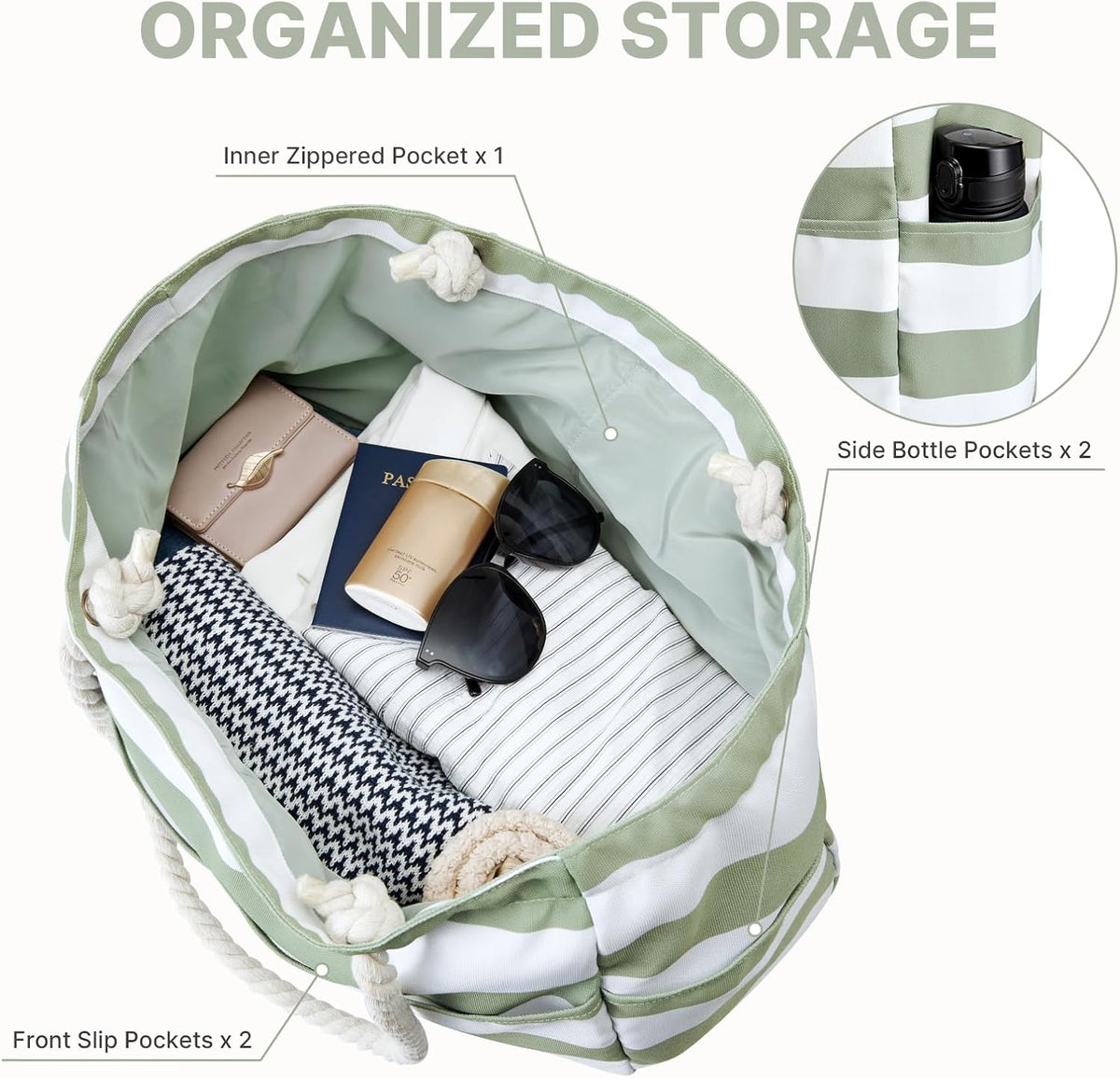 Canvas Waterproof Sandproof Large Beach Tote Bags