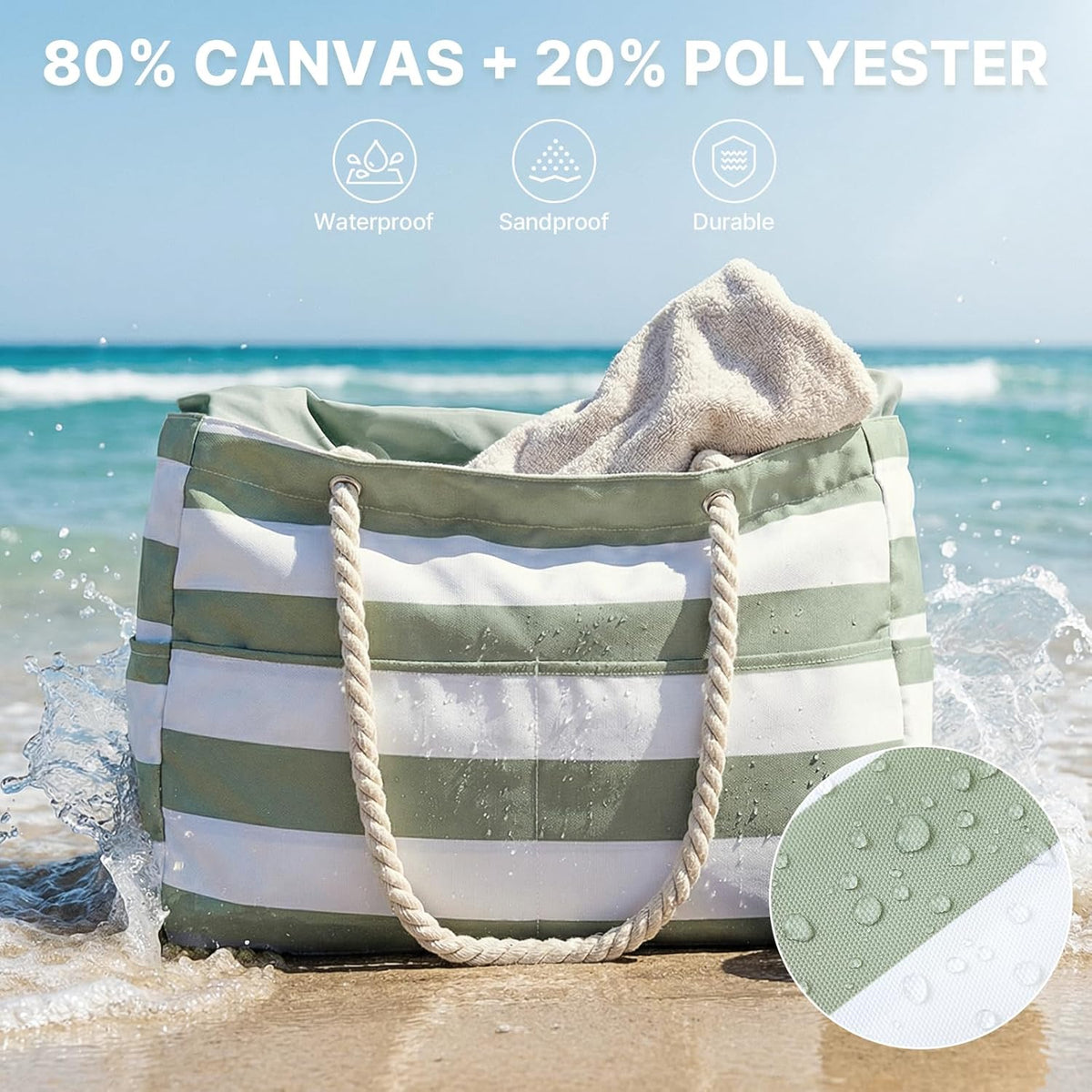 Canvas Waterproof Sandproof Large Beach Tote Bags