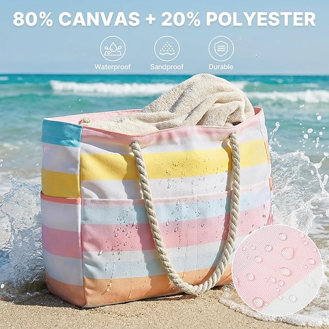 Canvas Waterproof Sandproof Large Beach Tote Bags