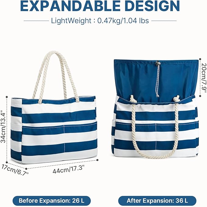 Canvas Waterproof Sandproof Large Beach Tote Bags