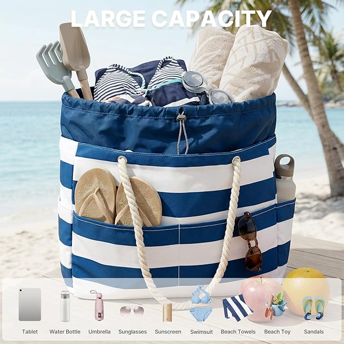 Canvas Waterproof Sandproof Large Beach Tote Bags