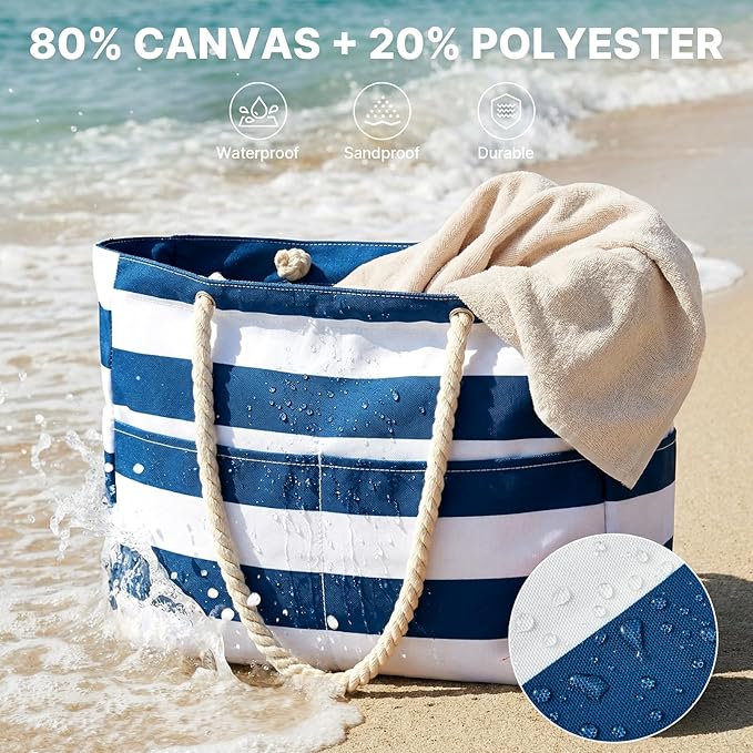 Canvas Waterproof Sandproof Large Beach Tote Bags