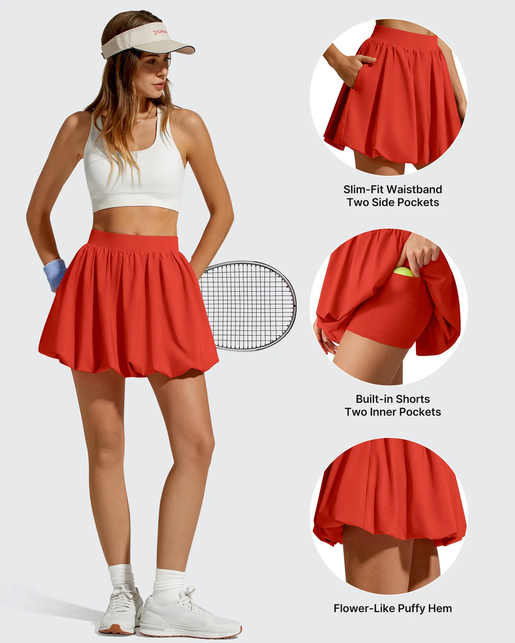Chillwhisp Bubble Ruffled Hem Inner Shorts Tennis Skirts 14''