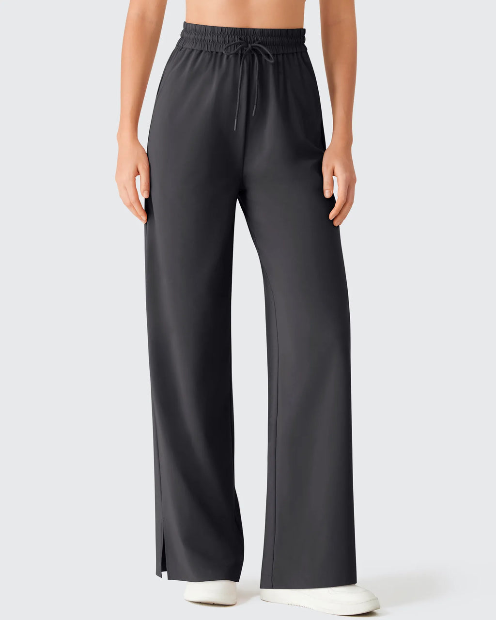 Chillwhisp Drawstring Side Slit Flowy Palazzo Wide Leg Pants