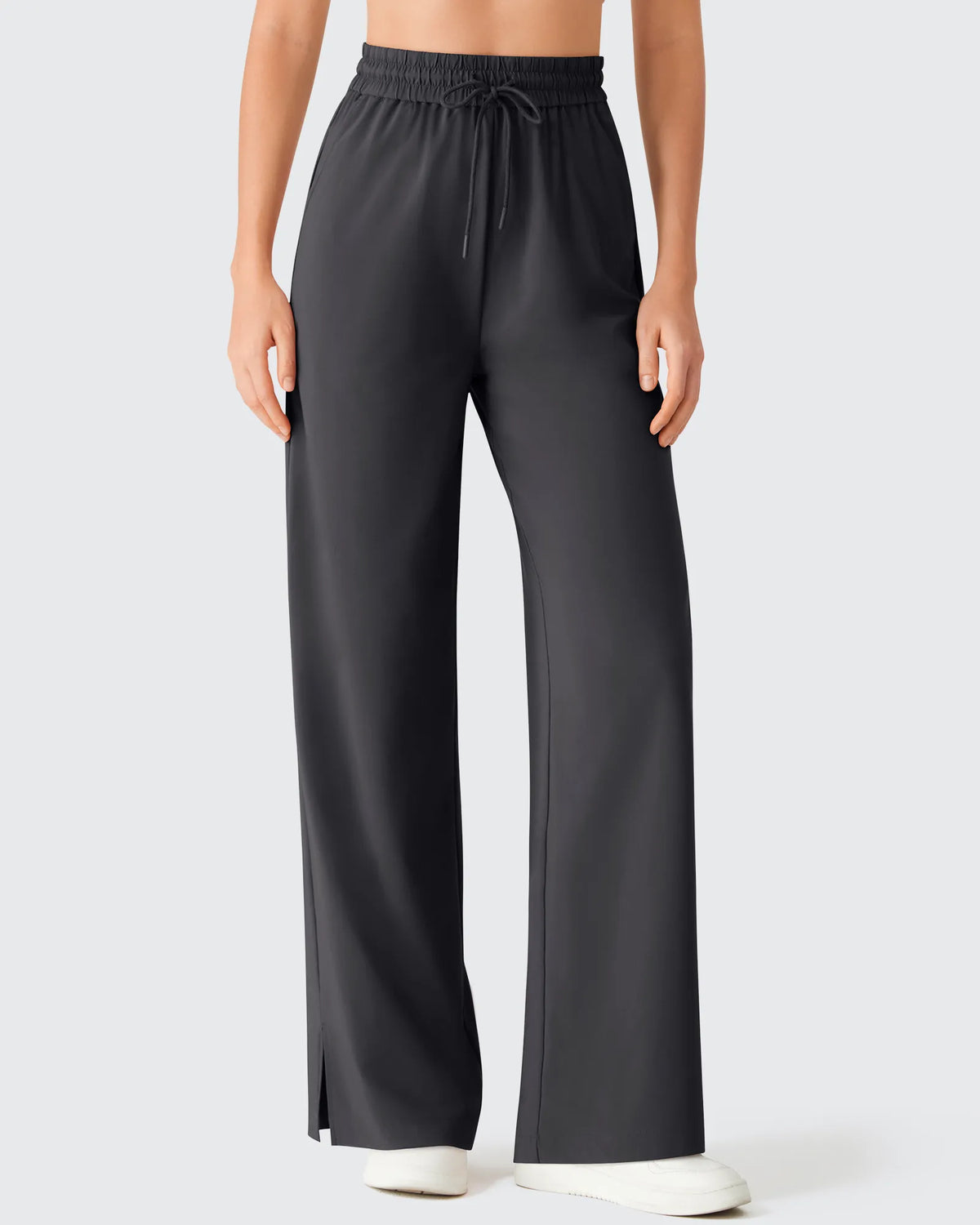 Chillwhisp Drawstring Side Slit Flowy Palazzo Wide Leg Pants