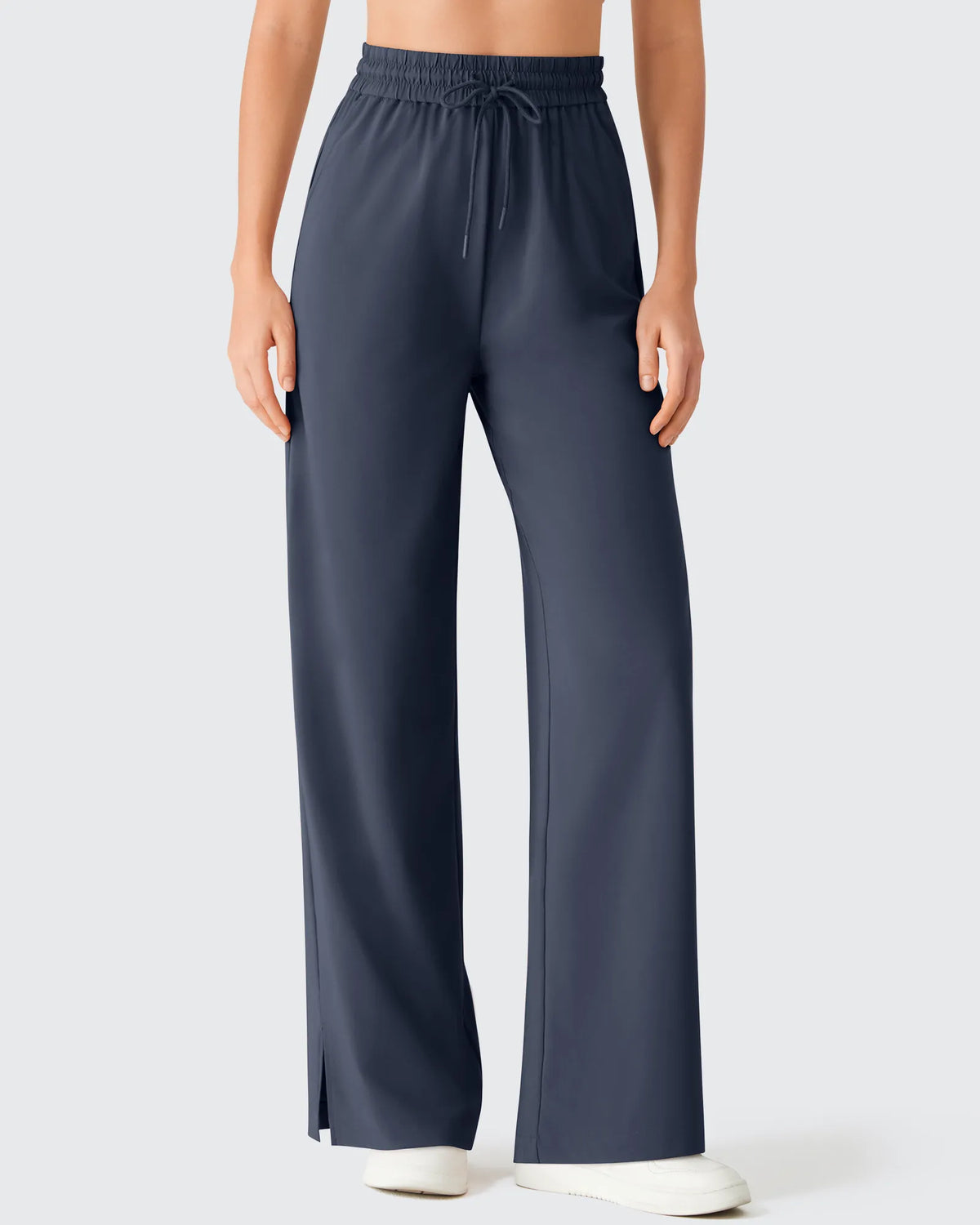 Chillwhisp Drawstring Side Slit Flowy Palazzo Wide Leg Pants