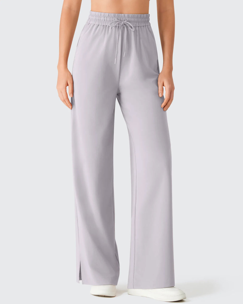 Chillwhisp Drawstring Side Slit Flowy Palazzo Wide Leg Pants