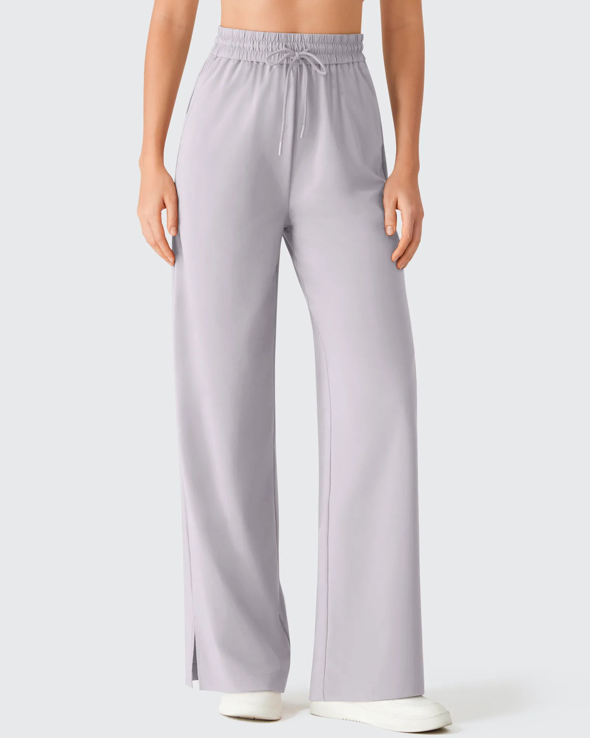 Chillwhisp Drawstring Side Slit Flowy Palazzo Wide Leg Pants