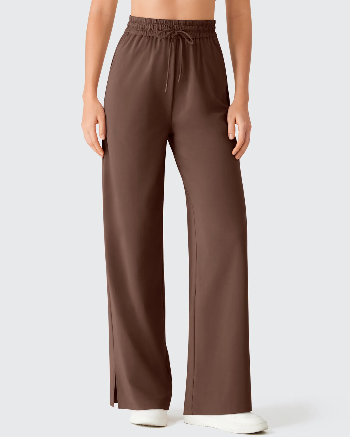 Chillwhisp Drawstring Side Slit Flowy Palazzo Wide Leg Pants