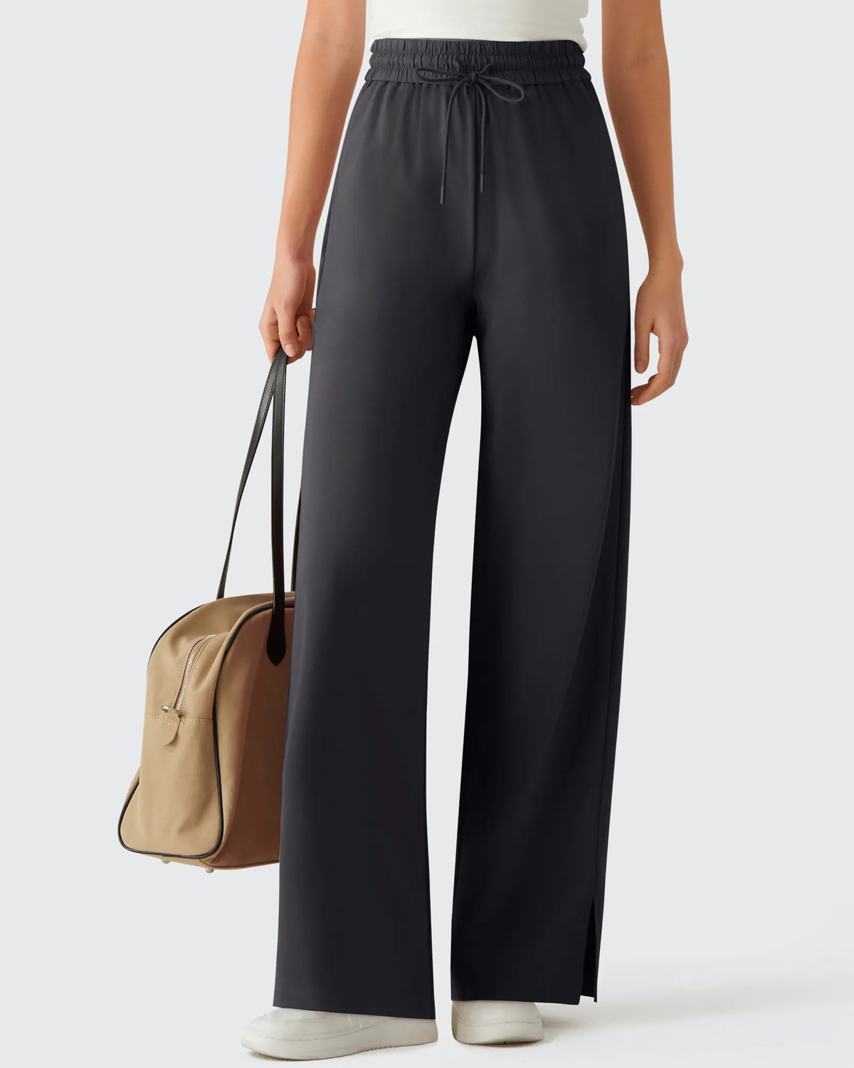Chillwhisp Drawstring Side Slit Flowy Palazzo Wide Leg Pants