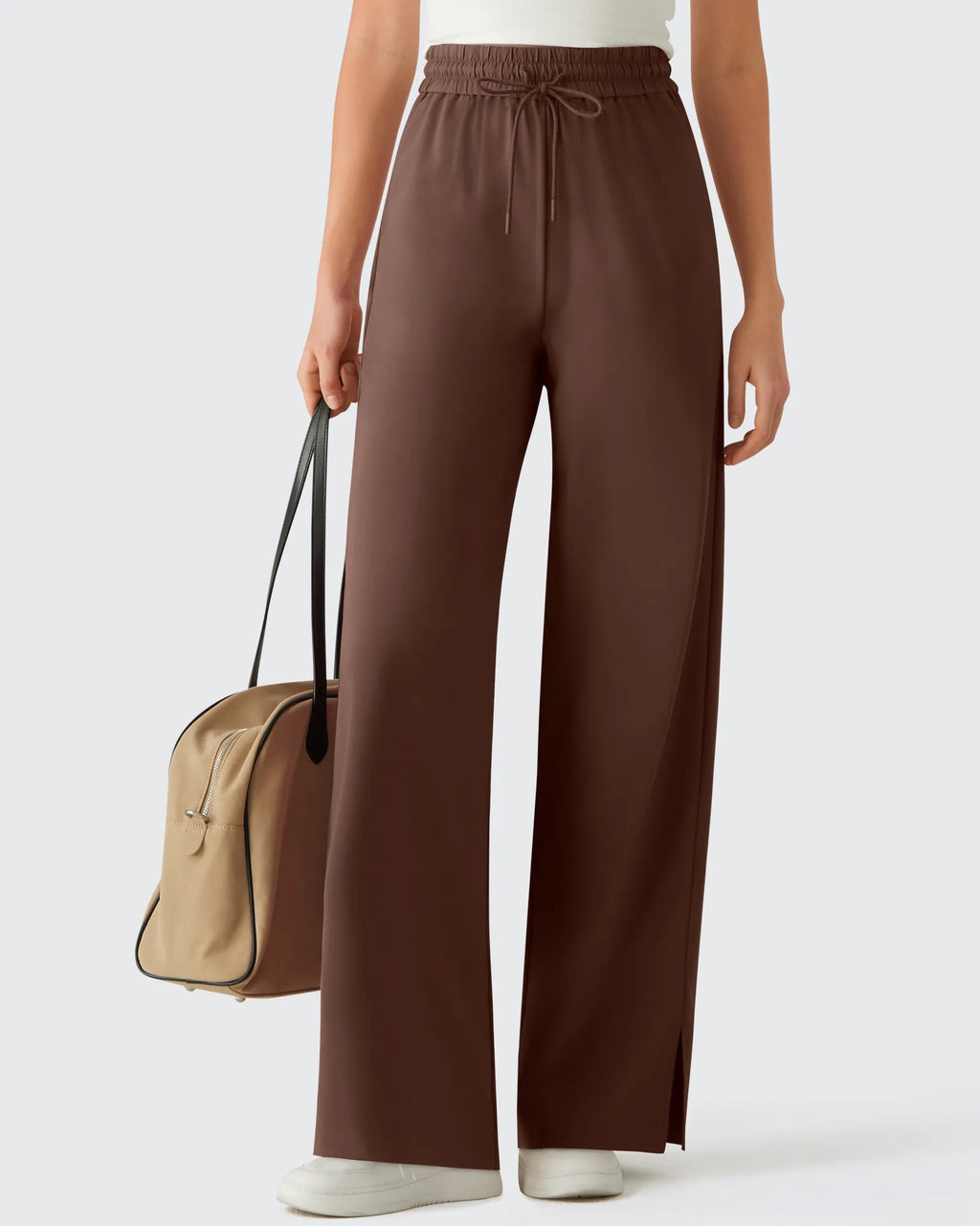 Chillwhisp Drawstring Side Slit Flowy Palazzo Wide Leg Pants