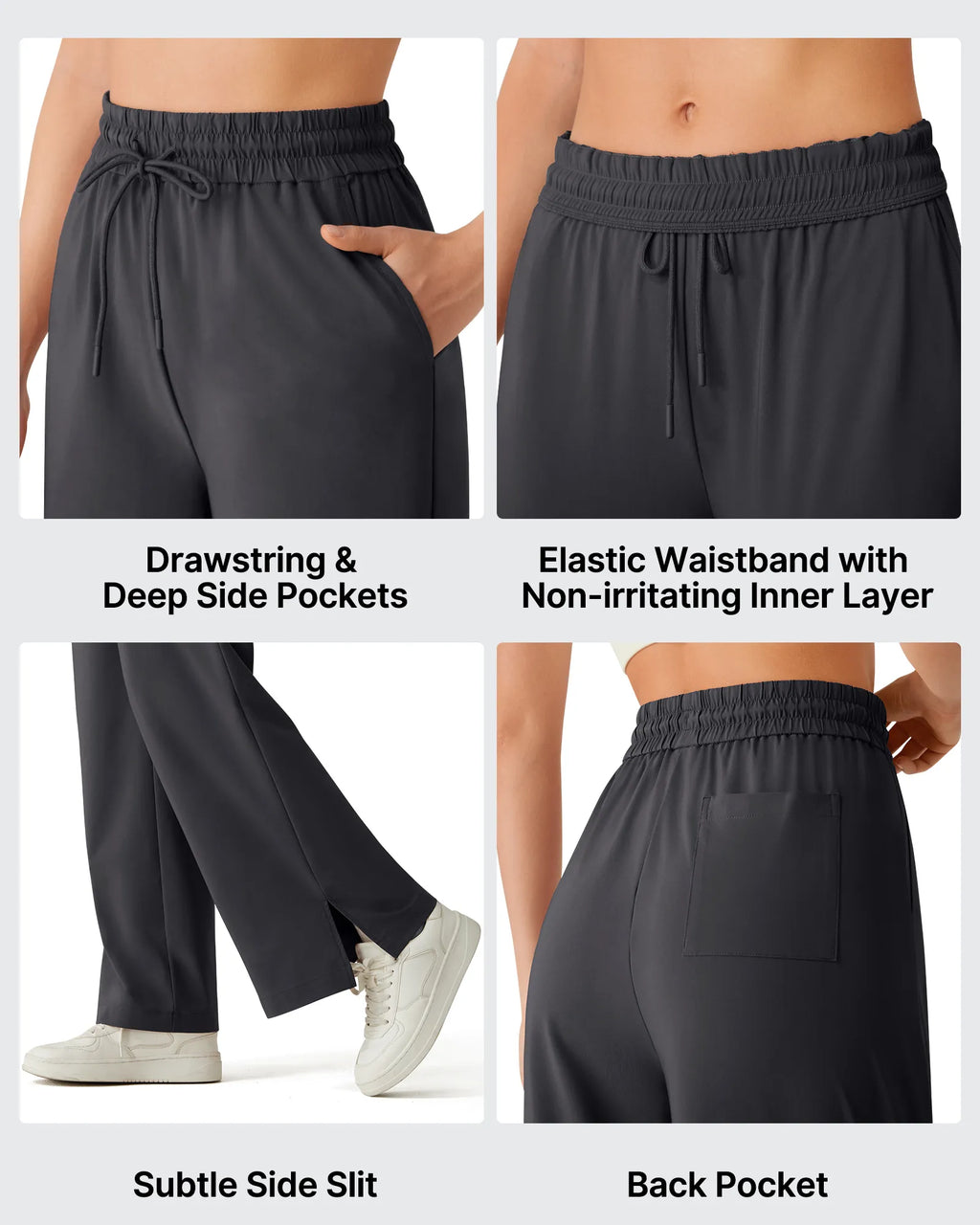 Chillwhisp Drawstring Side Slit Flowy Palazzo Wide Leg Pants
