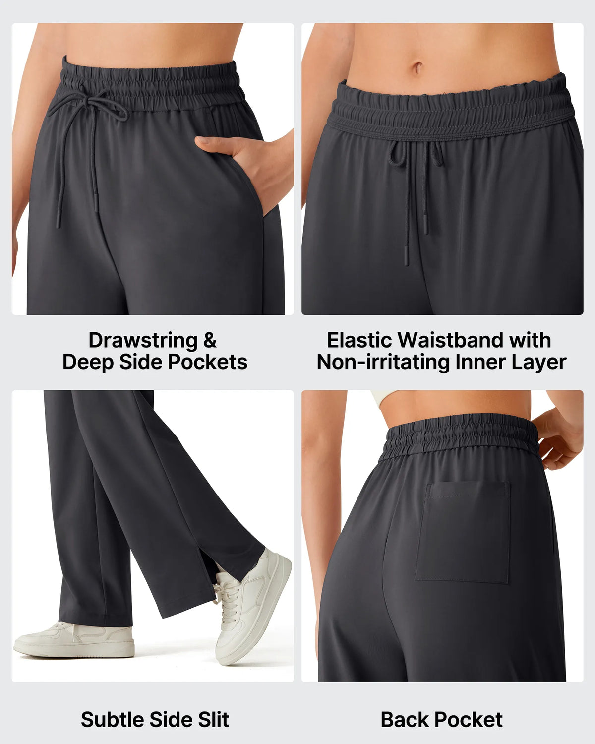Chillwhisp Drawstring Side Slit Flowy Palazzo Wide Leg Pants