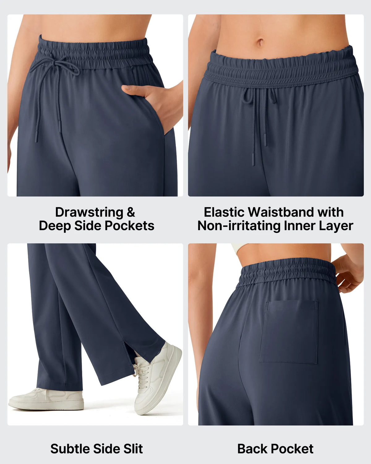 Chillwhisp Drawstring Side Slit Flowy Palazzo Wide Leg Pants
