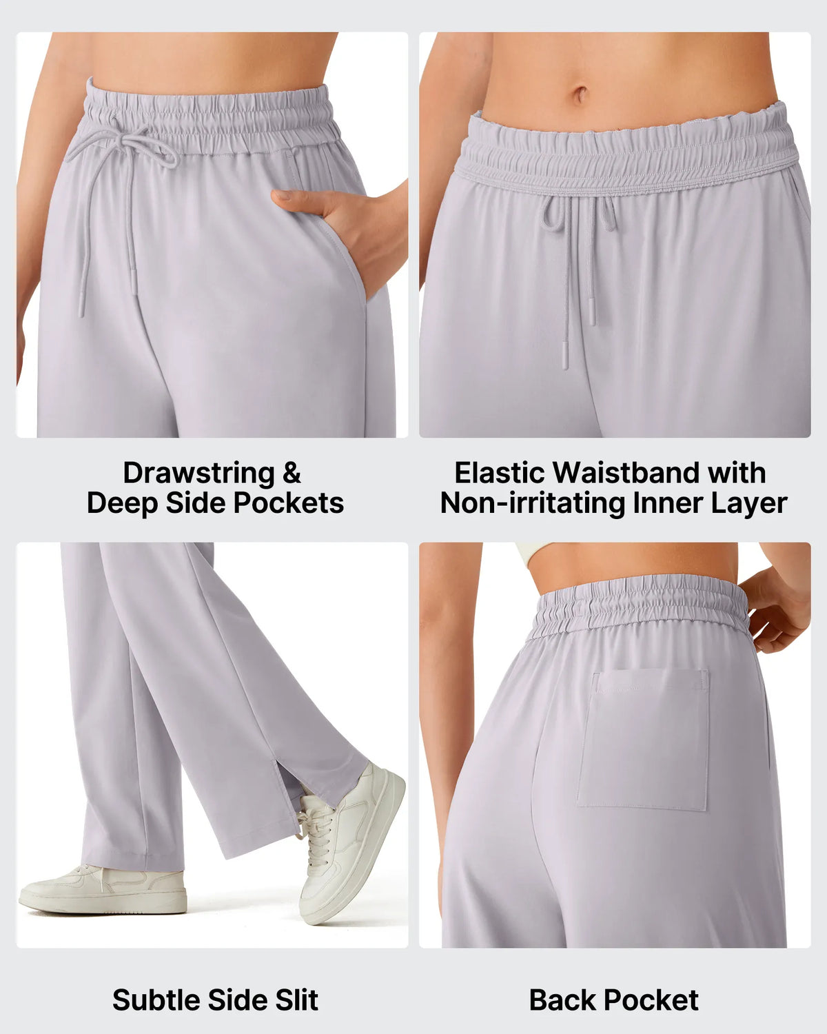 Chillwhisp Drawstring Side Slit Flowy Palazzo Wide Leg Pants