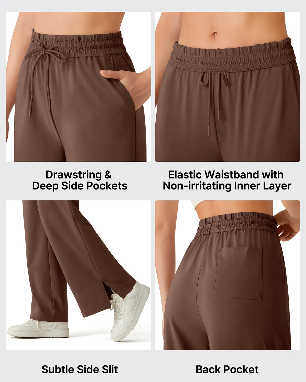 Chillwhisp Drawstring Side Slit Flowy Palazzo Wide Leg Pants