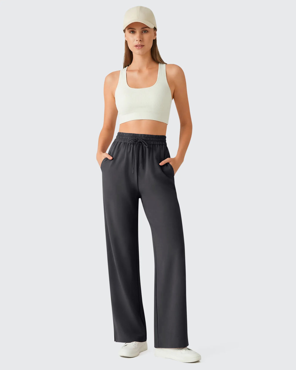 Chillwhisp Drawstring Side Slit Flowy Palazzo Wide Leg Pants