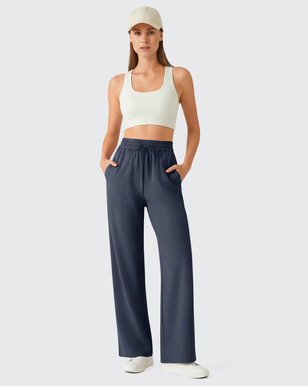 Chillwhisp Drawstring Side Slit Flowy Palazzo Wide Leg Pants