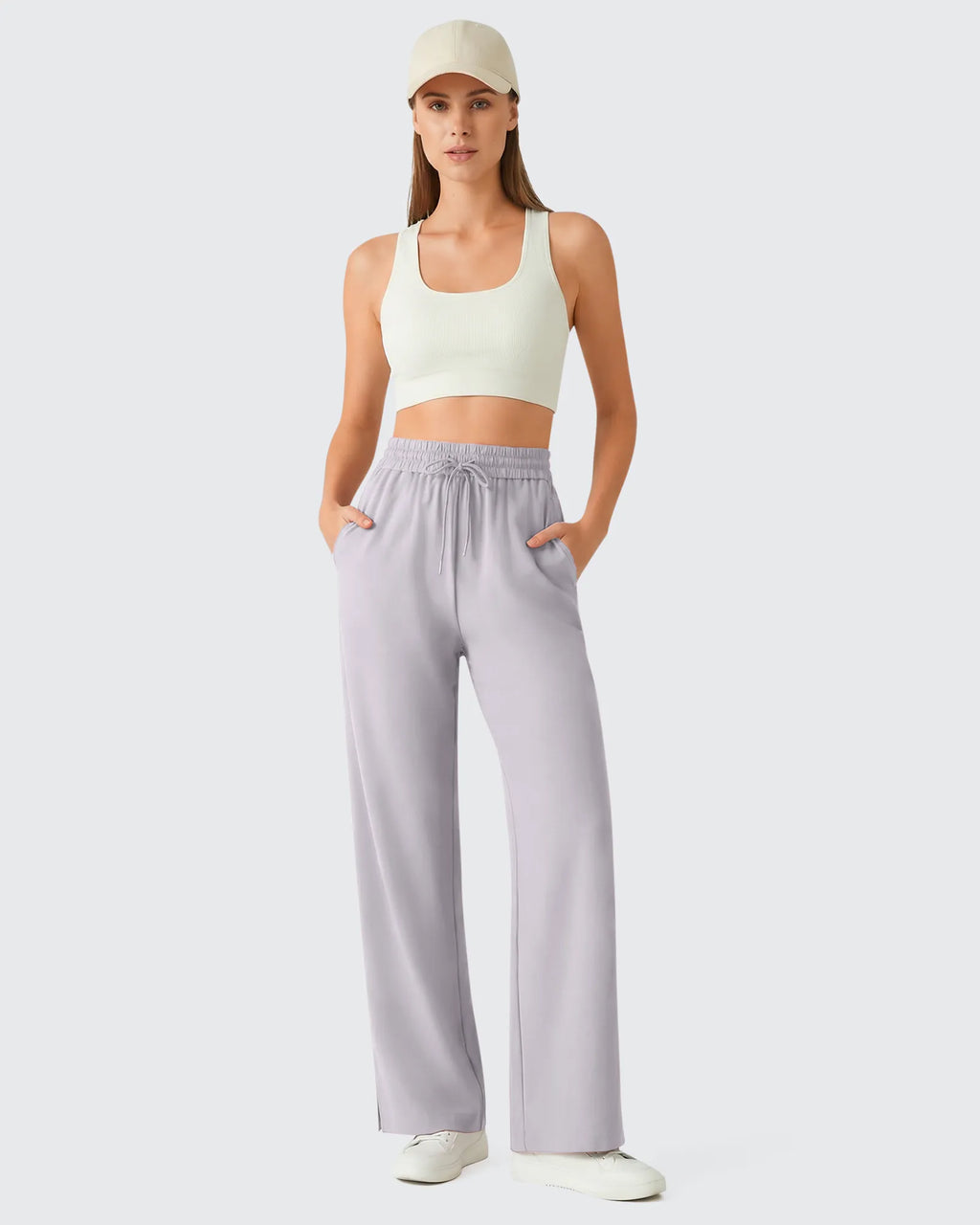 Chillwhisp Drawstring Side Slit Flowy Palazzo Wide Leg Pants