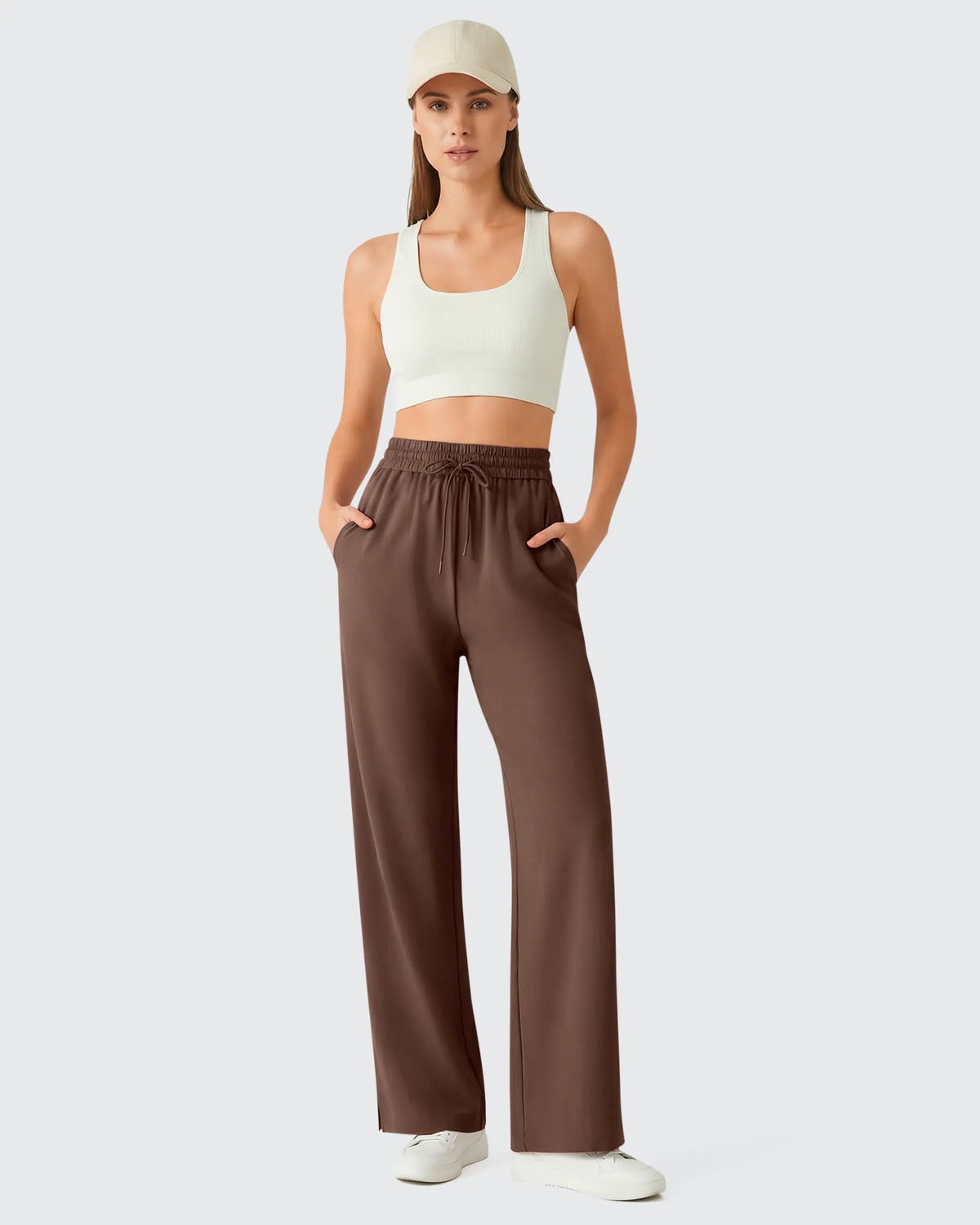 Chillwhisp Drawstring Side Slit Flowy Palazzo Wide Leg Pants