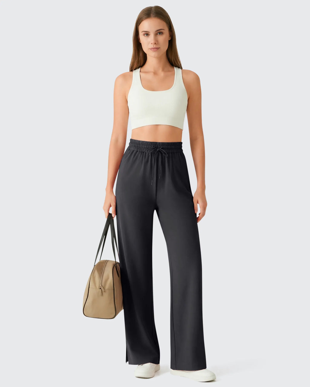 Chillwhisp Drawstring Side Slit Flowy Palazzo Wide Leg Pants