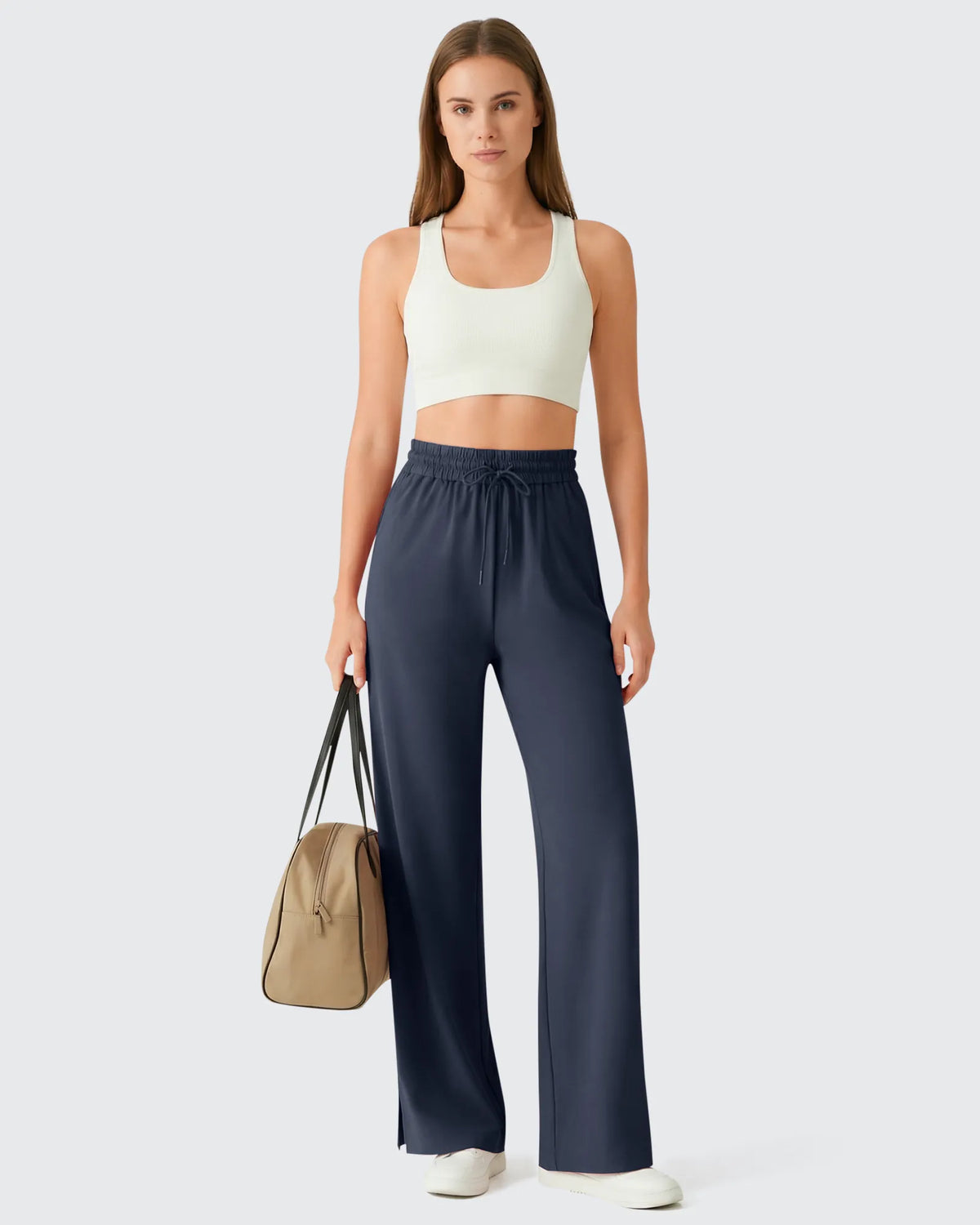 Chillwhisp Drawstring Side Slit Flowy Palazzo Wide Leg Pants