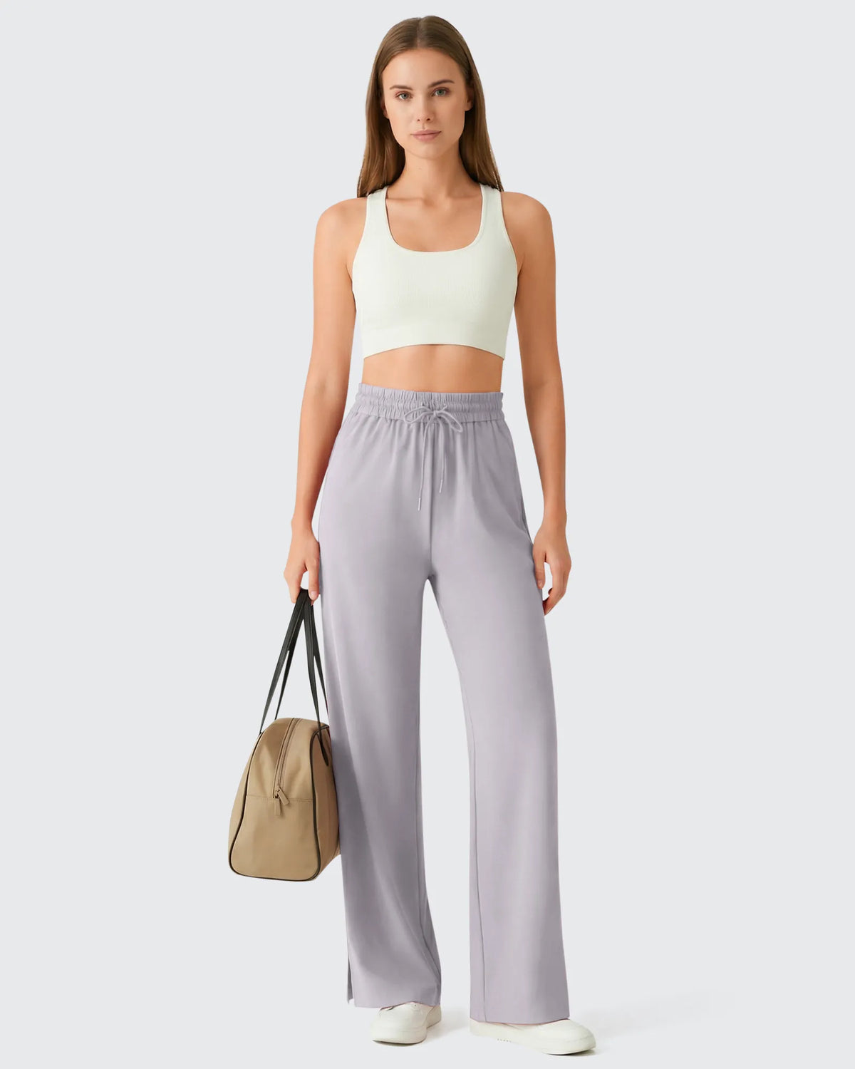 Chillwhisp Drawstring Side Slit Flowy Palazzo Wide Leg Pants