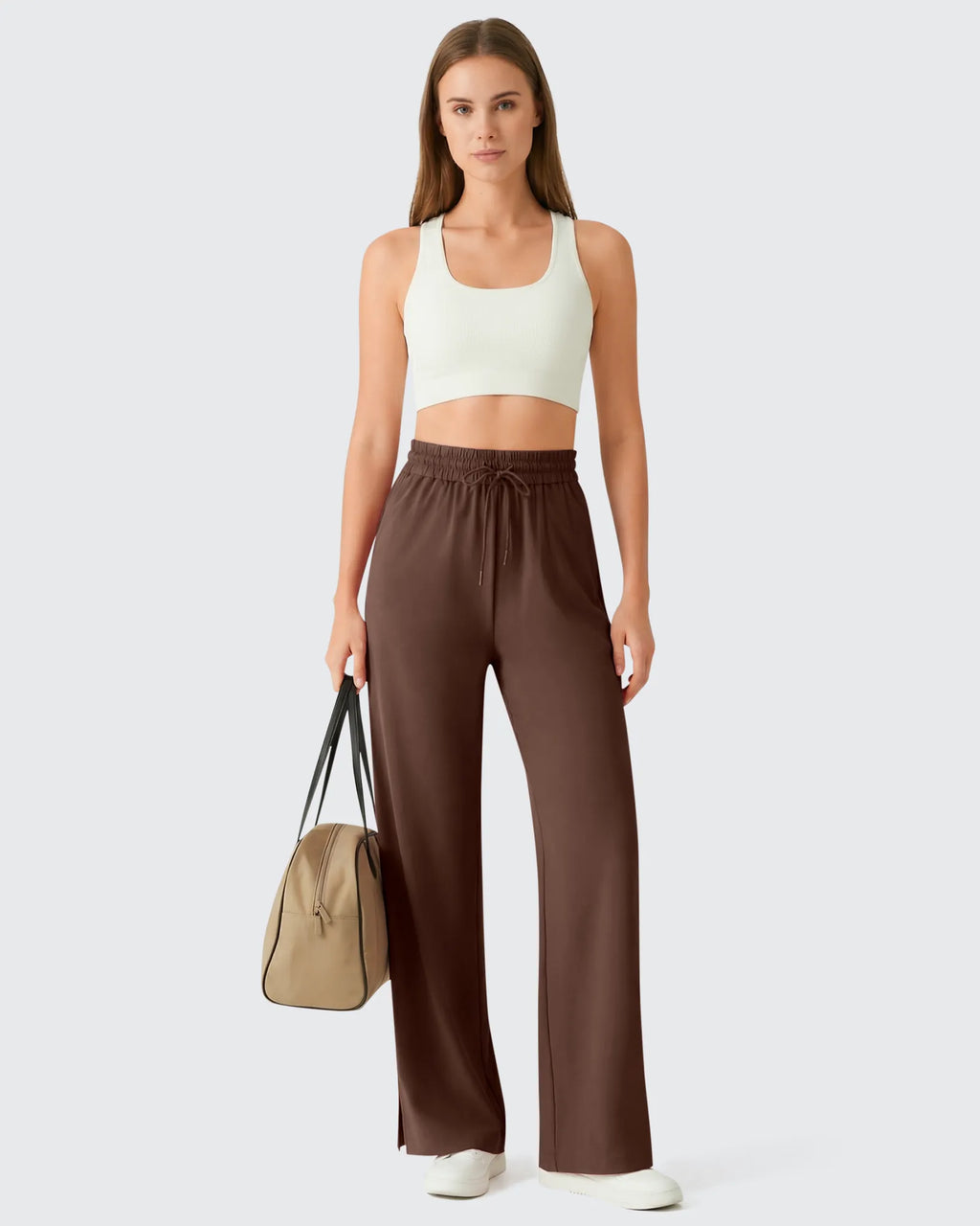 Chillwhisp Drawstring Side Slit Flowy Palazzo Wide Leg Pants