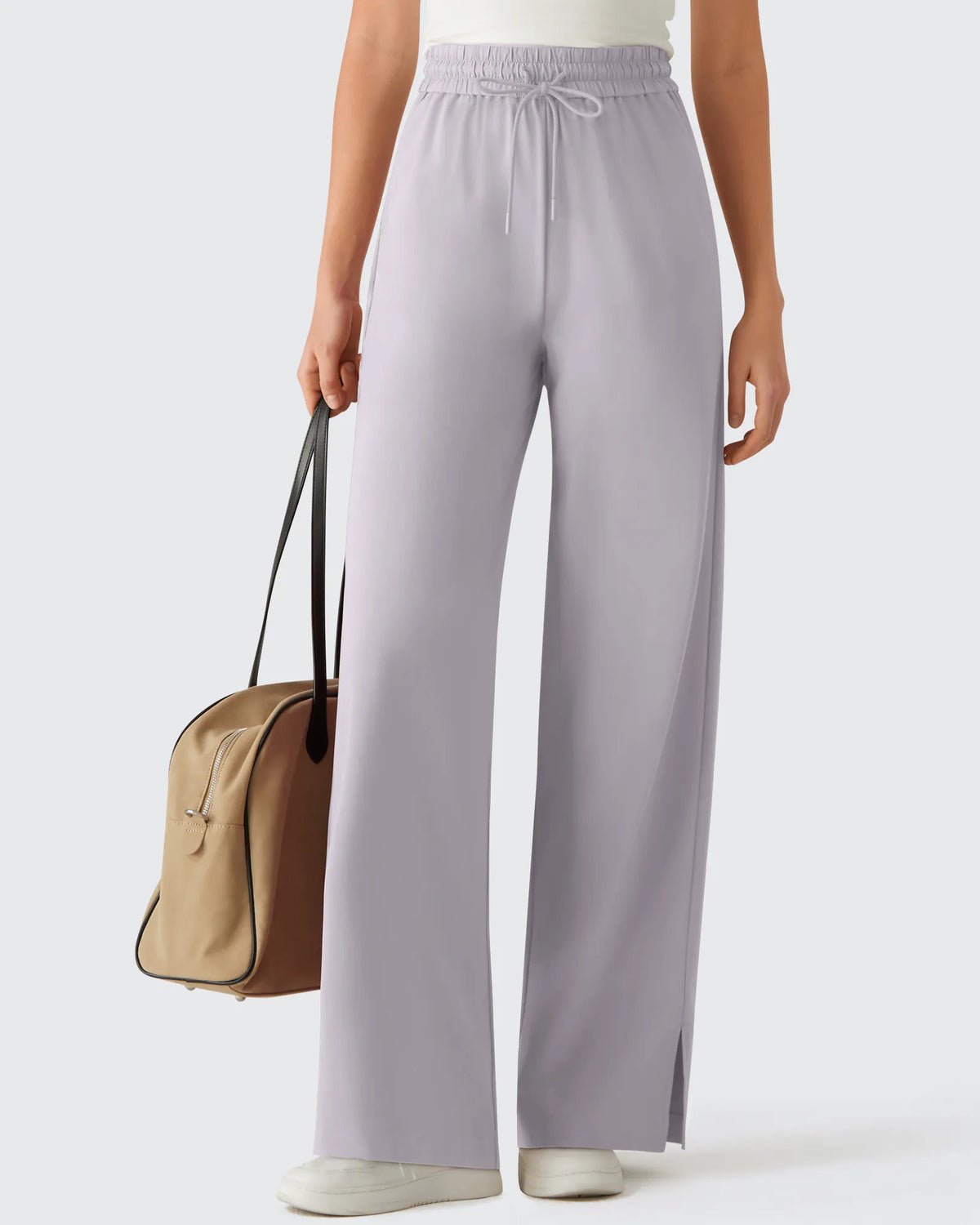 Chillwhisp Drawstring Side Slit Flowy Palazzo Wide Leg Pants