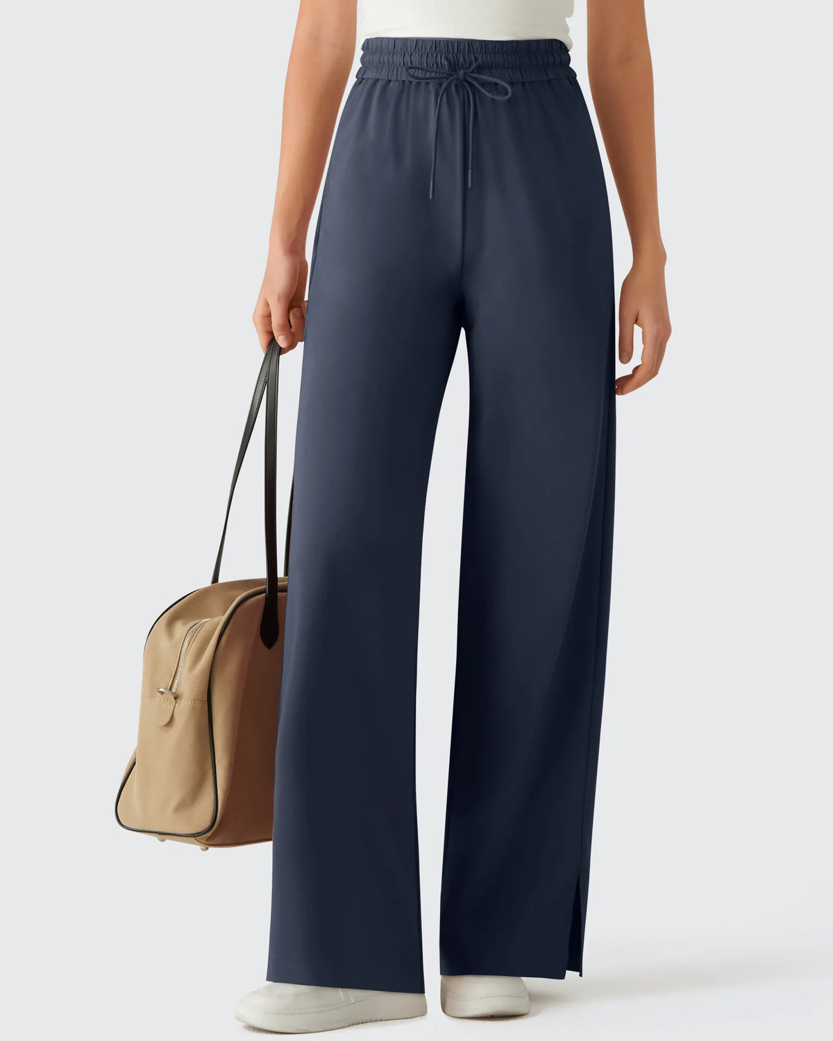 Chillwhisp Drawstring Side Slit Flowy Palazzo Wide Leg Pants