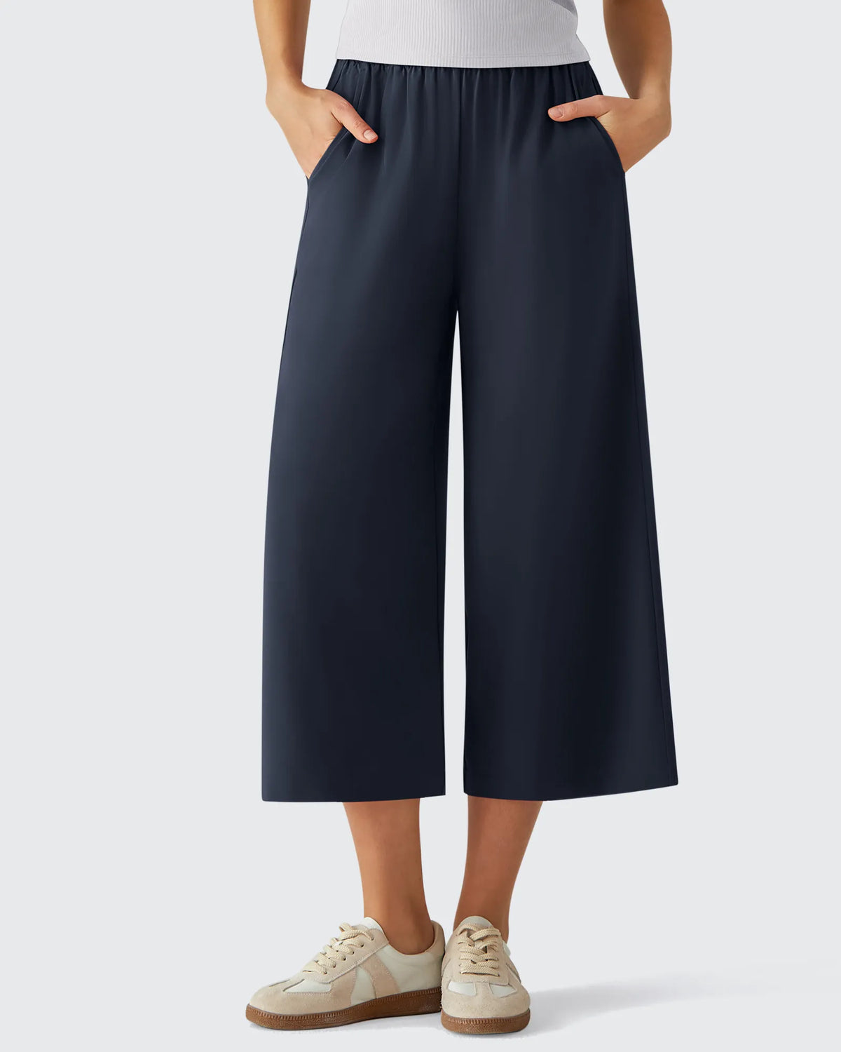 Chillwhisp Elastic Waist Flowy Wide Leg Capri Pants 20''