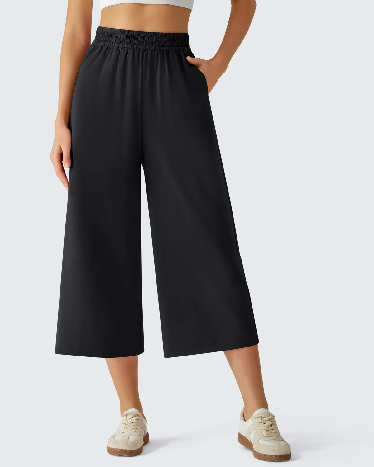 Chillwhisp Elastic Waist Flowy Wide Leg Capri Pants 20''