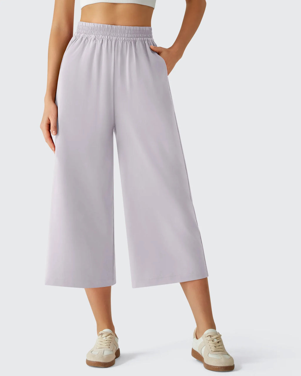 Chillwhisp Elastic Waist Flowy Wide Leg Capri Pants 20''